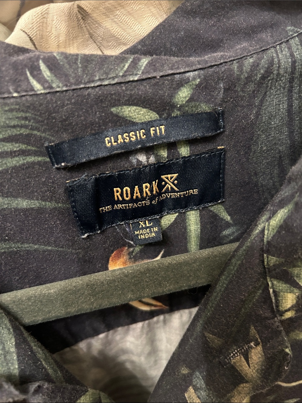 Roark Men's Black Jacket with Green Tropical Leaf Print